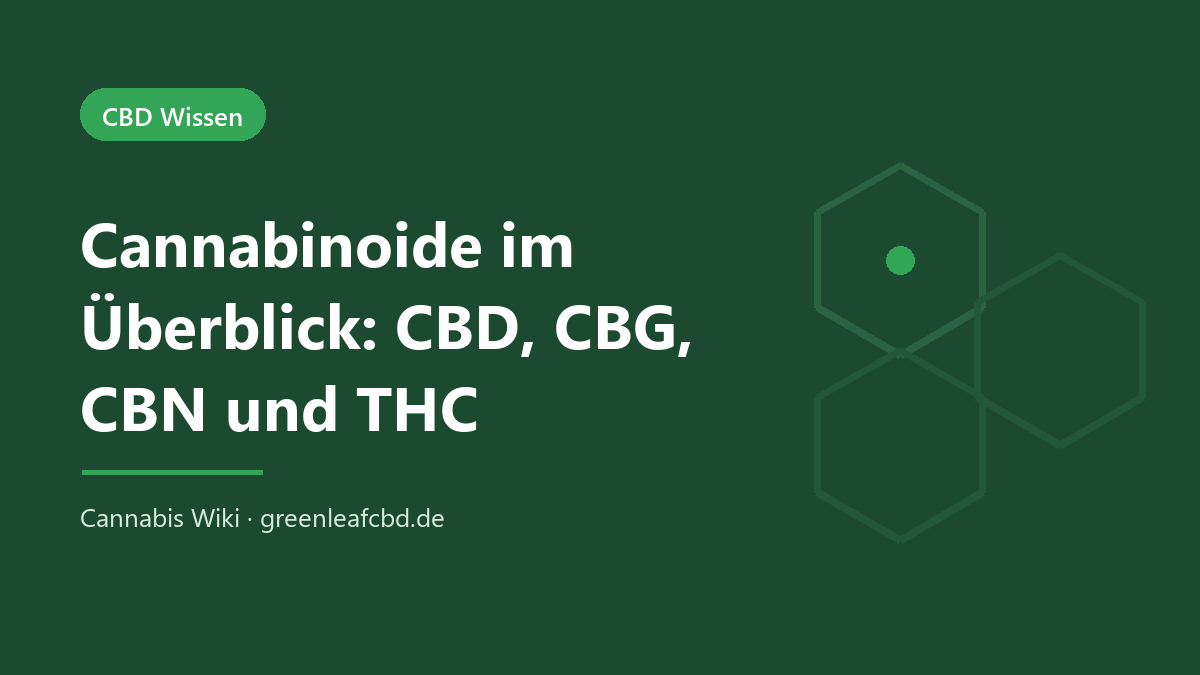 Cannabinoide im Überblick – Titelbild: CBD, CBG, CBN und THC (Cannabis Wiki, GreenLeafCBD)